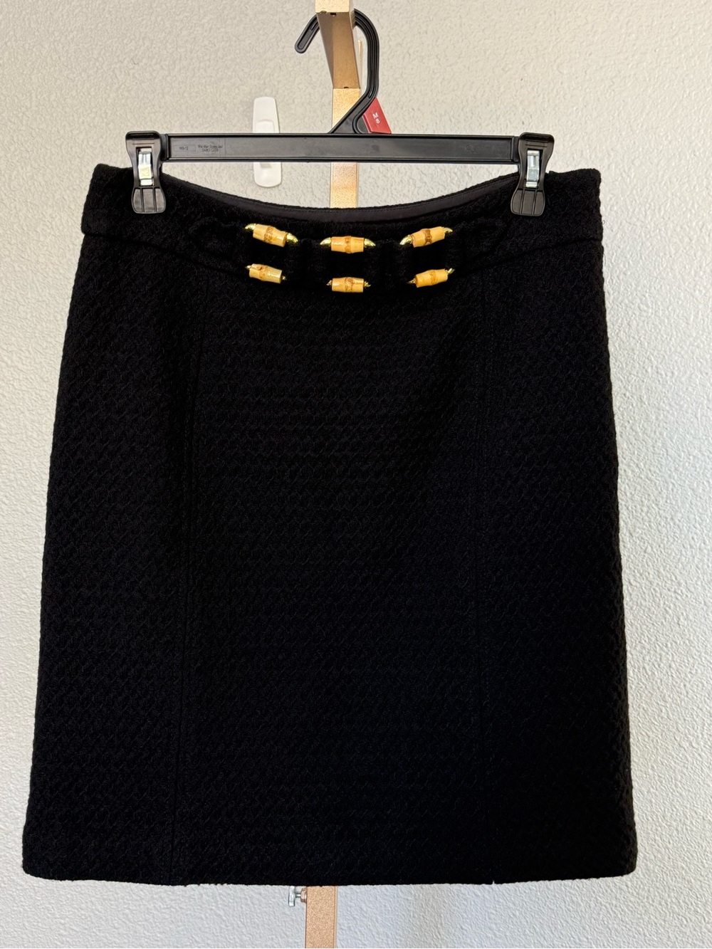 Y2K Corporate Chic Black Textured Wool Pencil Mini Skirt Size 4